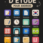 Écran d'une application d'étude sur un smartphone Android montrant des leçons et des quiz.