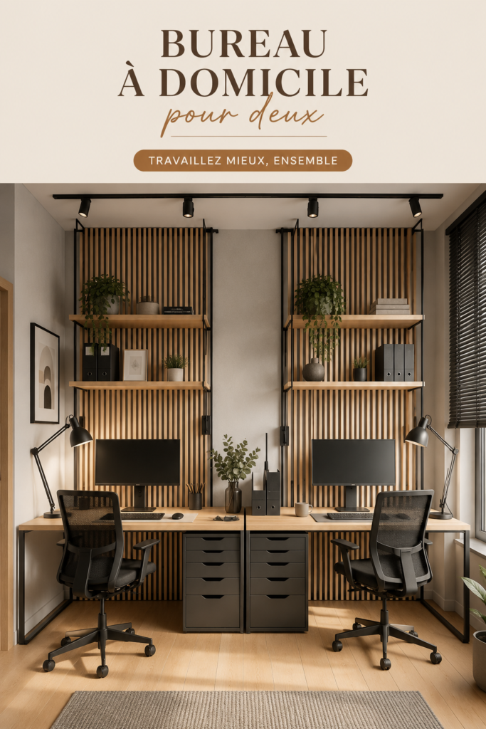 Bureau à domicile partagé avec deux espaces de travail confortables