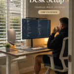 Bureau esthétique avec des accessoires harmonieux et une décoration colorée.