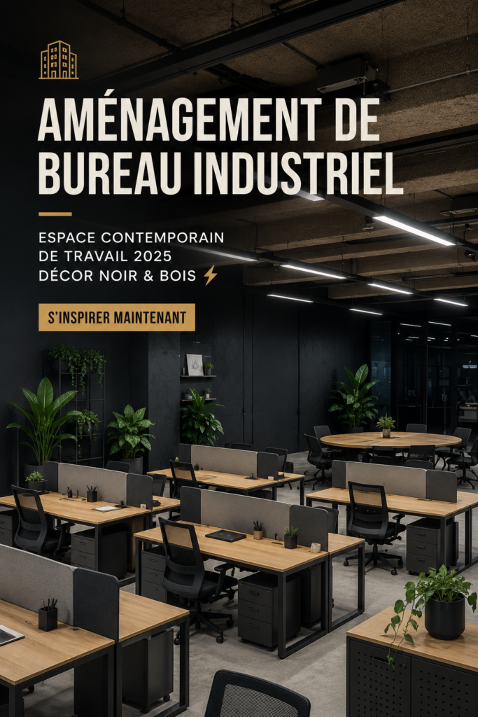 Bureau moderne avec décoration industrielle en noir et bois