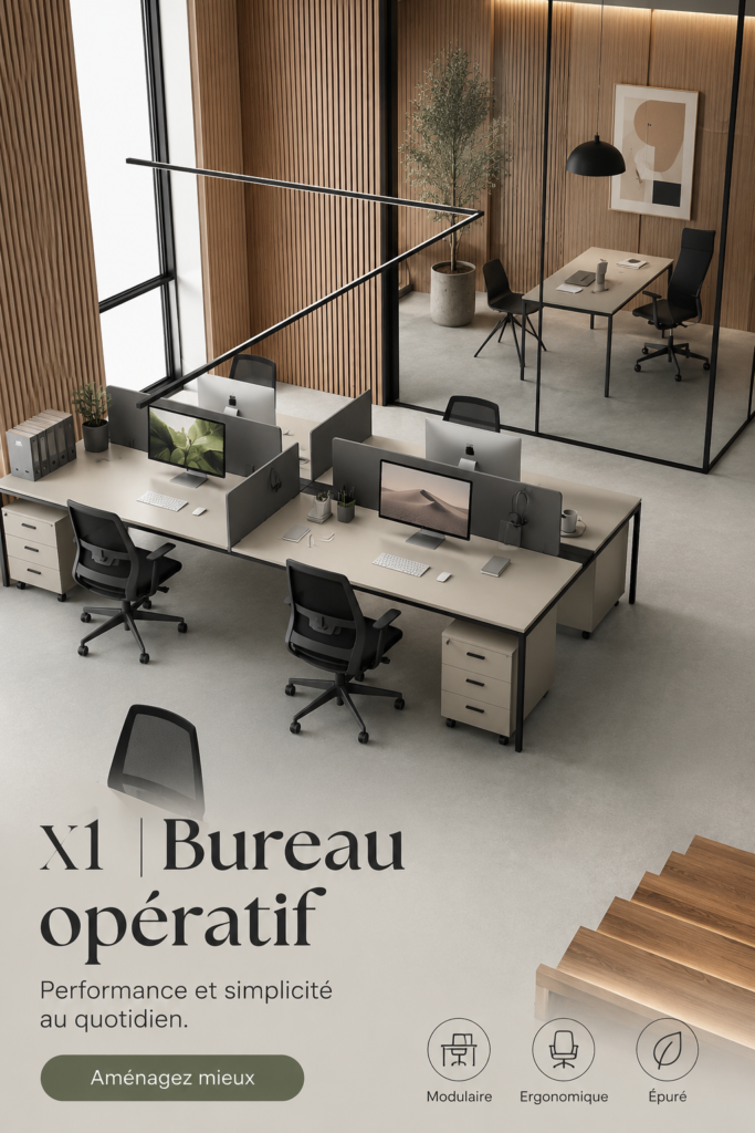 Bureau opérationnel de Quadrifoglio alliant design moderne et praticité.
