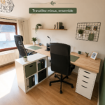 Bureau moderne pour deux personnes, avec un aménagement pratique et agréable.