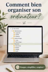 Femme organisant son ordinateur avec des fichiers bien rangés