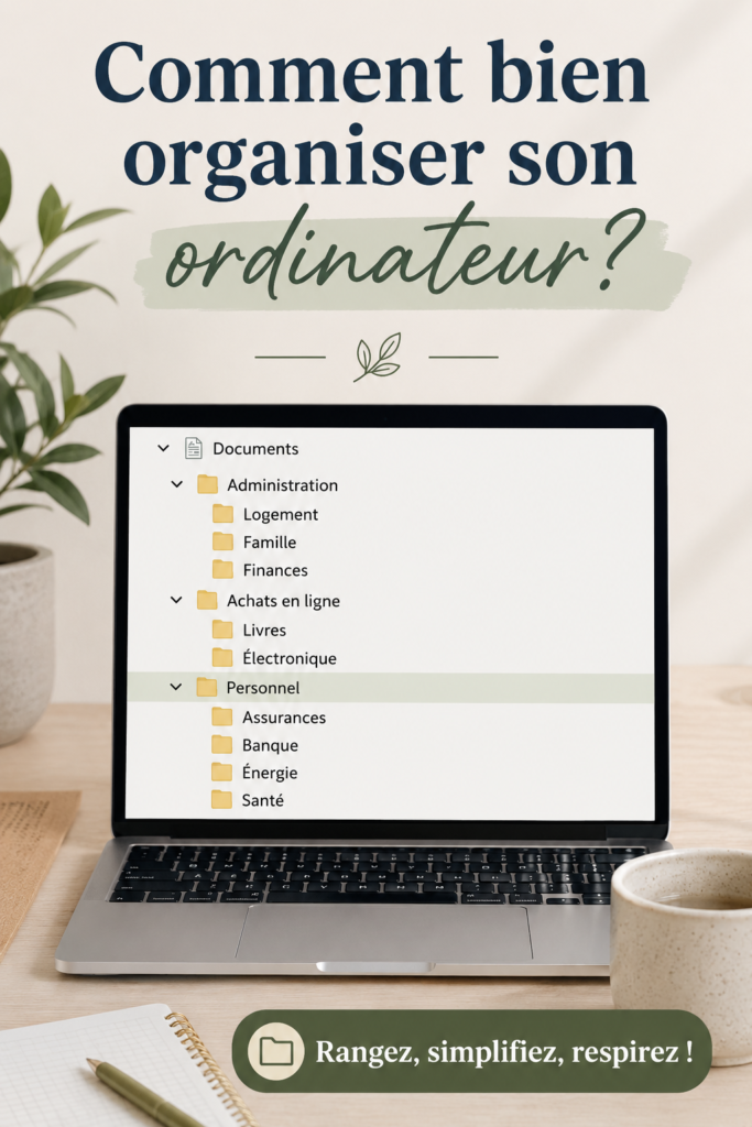 Femme organisant son ordinateur avec des fichiers bien rangés