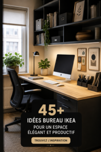Un bureau moderne IKEA avec des éléments décoratifs élégants et fonctionnels