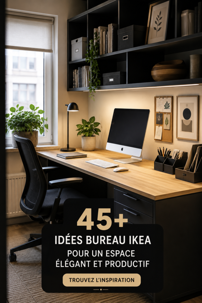 Un bureau moderne IKEA avec des éléments décoratifs élégants et fonctionnels