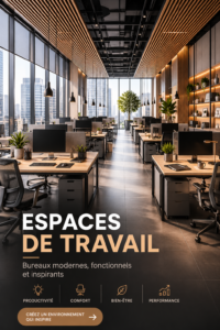 Bureau moderne et épuré avec ordinateur et plantes