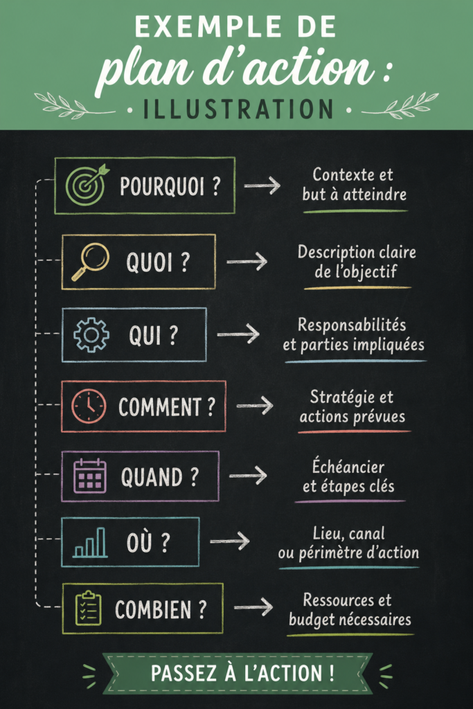 Exemple d'un plan d'action illustré pour la gestion de projets.