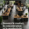 Bureau ergonomique bien aménagé avec une chaise confortable et un bon éclairage