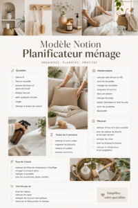 Modèle Notion pour l'organisation du ménage avec des éléments supplémentaires incorporés