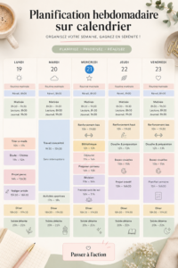 Capture d'écran de Google Calendar montrant un planning hebdomadaire organisé.