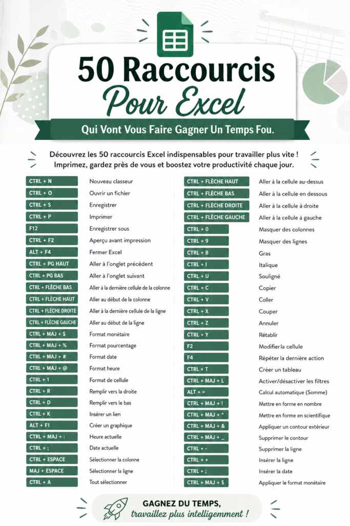 Capture d'écran d'Excel illustrant des raccourcis pratiques