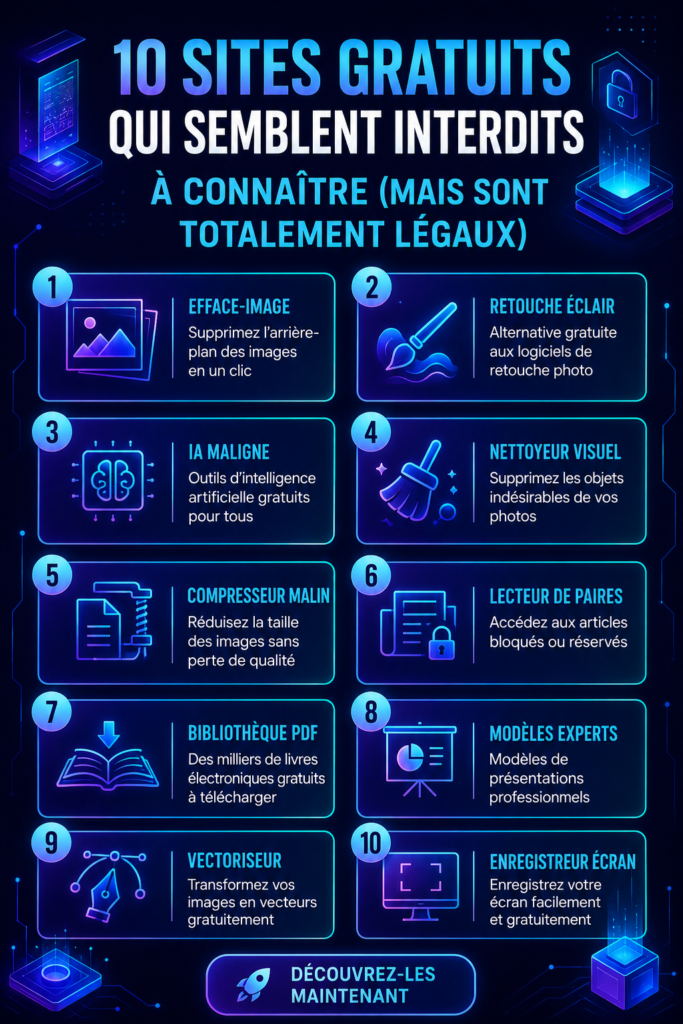 Une sélection de captures d'écran de différents sites gratuits en ligne.