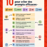 Personne utilisant ChatGPT sur un ordinateur portable, entourée de notes et de conseils sur la rédaction de prompts.