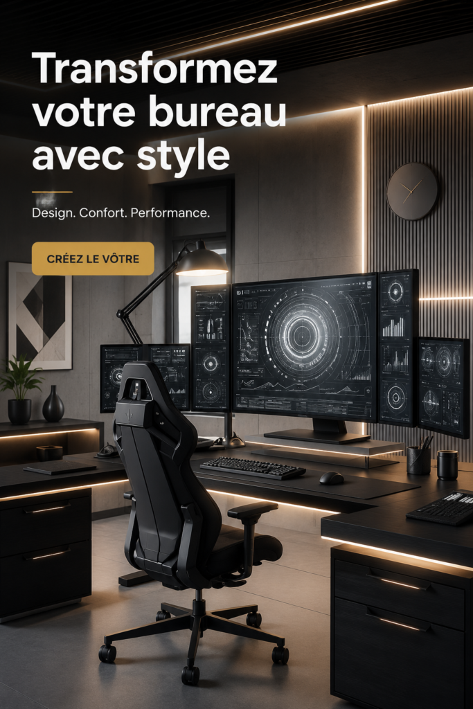 Bureau moderne avec des technologies innovantes, illustrant un espace de travail inspirant.