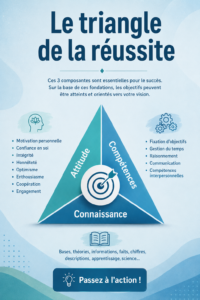 Illustration représentant le triangle de la réussite avec ses trois éléments principaux