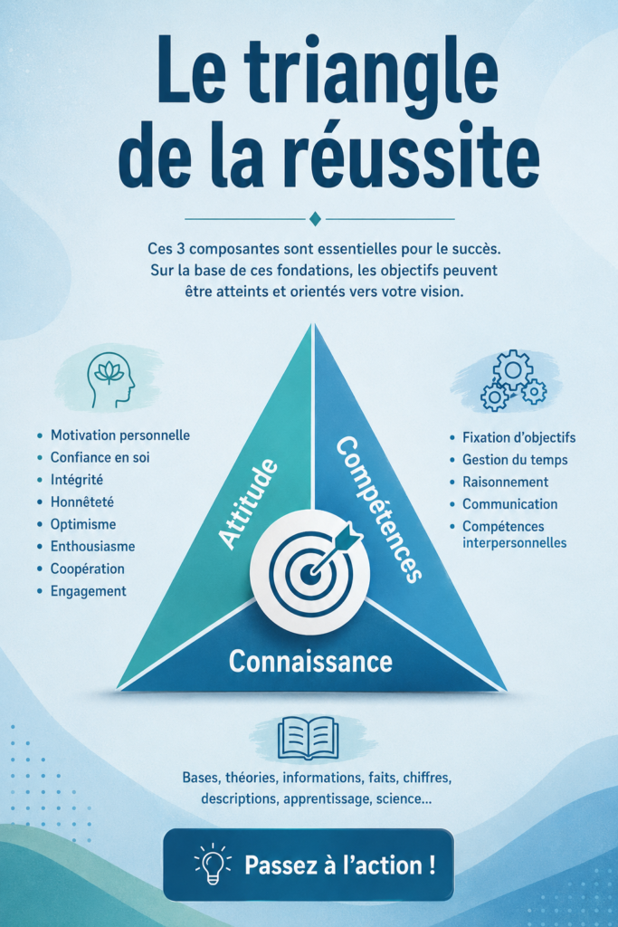 Illustration représentant le triangle de la réussite avec ses trois éléments principaux