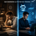 Image symbolisant l'avenir du travail entre l'intelligence artificielle et les humains.