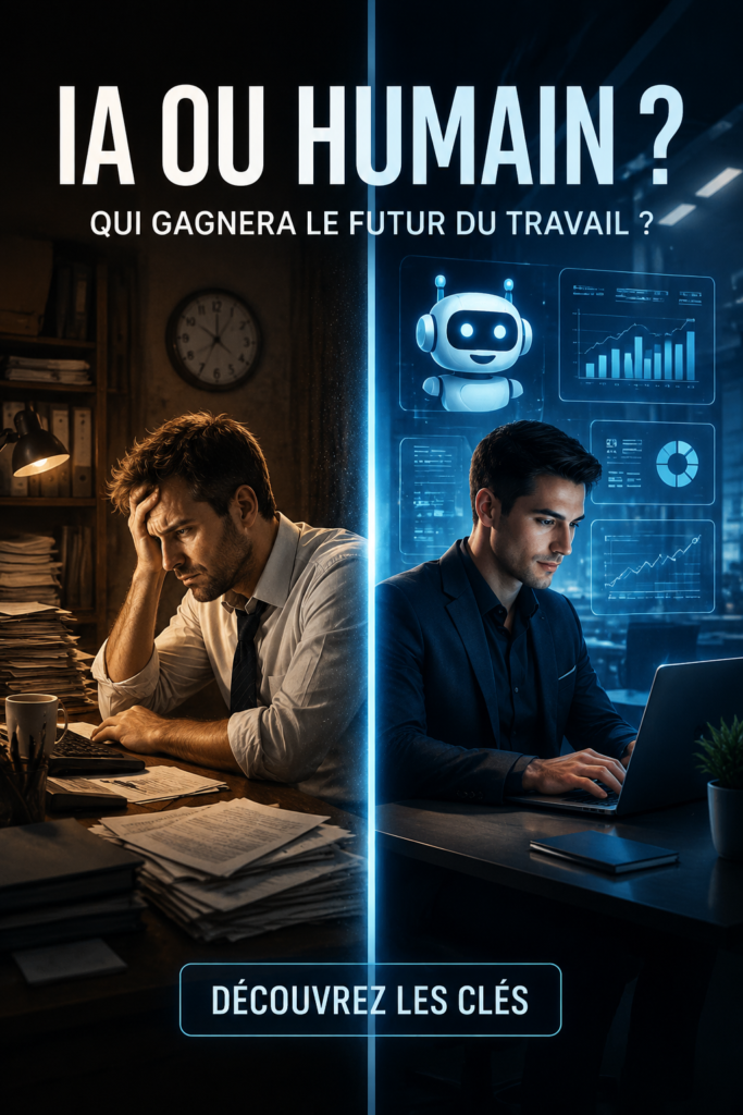 Image symbolisant l'avenir du travail entre l'intelligence artificielle et les humains.