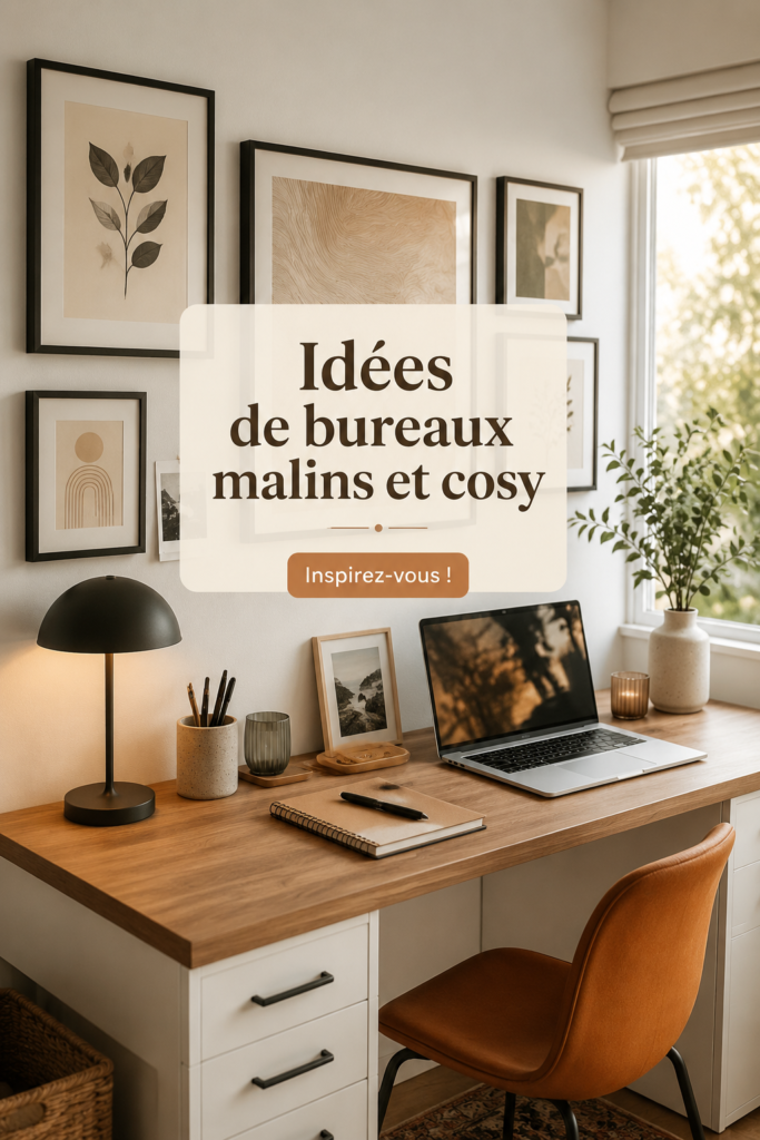 Un bureau cosy avec du mobilier en bois et une décoration chaleureuse