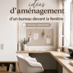 Un bureau bien aménagé devant une fenêtre, avec des plantes et une belle vue