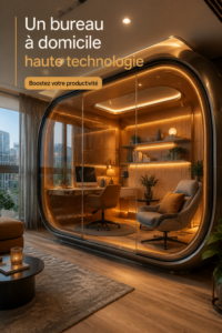 Un bureau à domicile moderne avec des équipements high-tech et un design élégant.