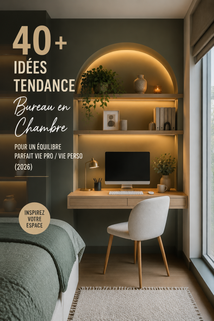 Un bureau élégant dans une chambre aménagée pour un espace de travail harmonieux.