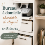 Bureau à domicile chic avec une décoration minimaliste et des plantes d'intérieur.