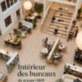 Intérieur moderne du bureau H&M à Stockholm, aux couleurs claires et au design contemporain.