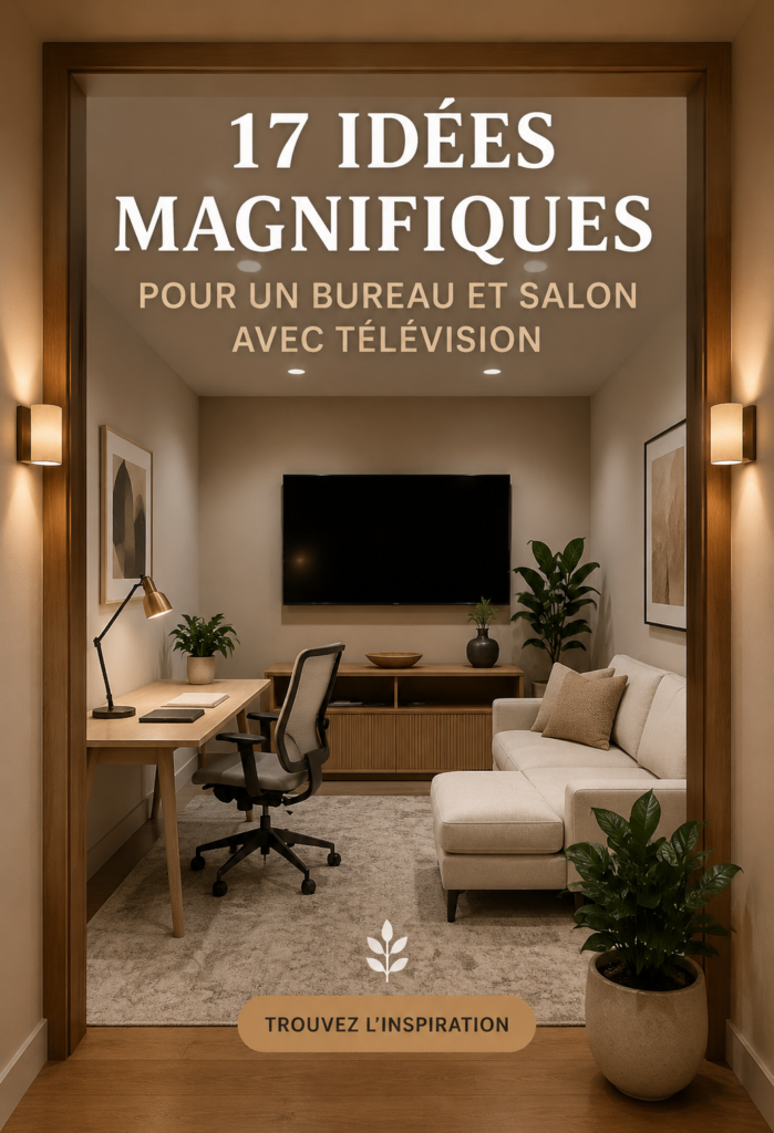 Un bureau moderne combiné à un coin TV dans un salon décoré avec goût.