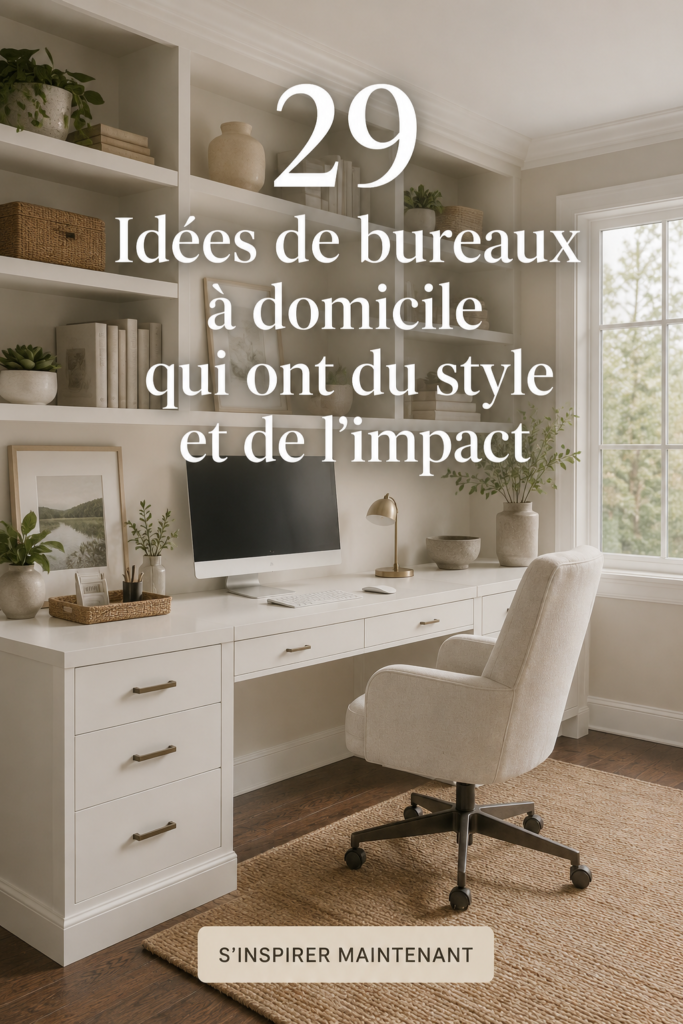 Un bureau à domicile moderne avec un design élégant et des éléments décoratifs inspirants.