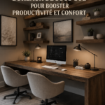 Design inspirant d'un bureau confortable dans un sous-sol