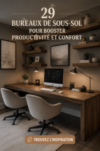 Design inspirant d'un bureau confortable dans un sous-sol