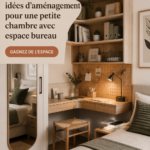 Chambre petite avec espace de travail décoré de façon chaleureuse