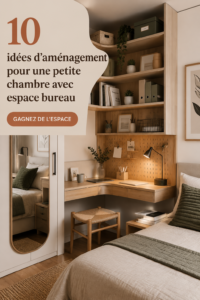 Chambre petite avec espace de travail décoré de façon chaleureuse