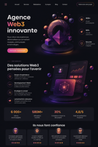 Concept visuel d'une page d'atterrissage innovante pour une agence Web3.