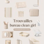 Un bureau clean avec des accessoires de décoration minimalistes et des plantes vertes.