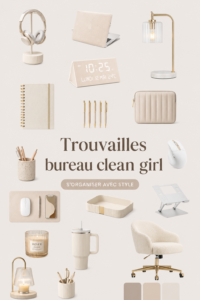 Un bureau clean avec des accessoires de décoration minimalistes et des plantes vertes.