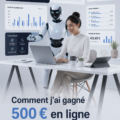 Femme utilisant des outils d'intelligence artificielle pour gagner de l'argent en ligne.