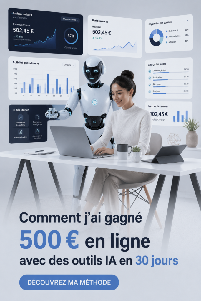 Femme utilisant des outils d'intelligence artificielle pour gagner de l'argent en ligne.
