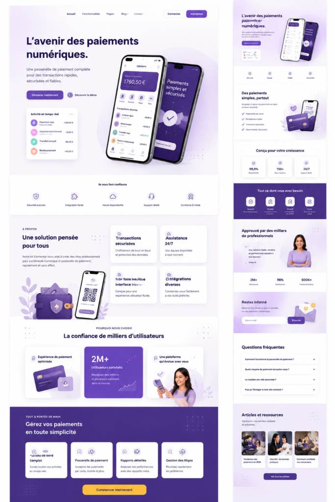 Template pour un e-wallet et une passerelle de paiement en ligne avec un design moderne.