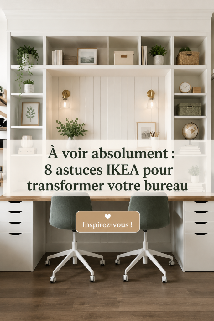 Bureau transformé avec des astuces IKEA, des rangements et de la décoration moderne
