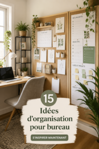 Bureau à domicile bien organisé avec du mobilier pratique et décoratif.