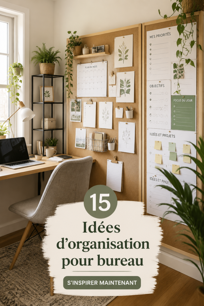 Bureau à domicile bien organisé avec du mobilier pratique et décoratif.