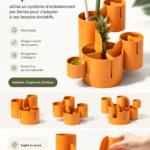 Organiseur de bureau inspiré d'un cactus avec des fournitures de bureau à l'intérieur
