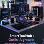 Un écran d'ordinateur affichant des outils IA gratuits sur un bureau moderne.