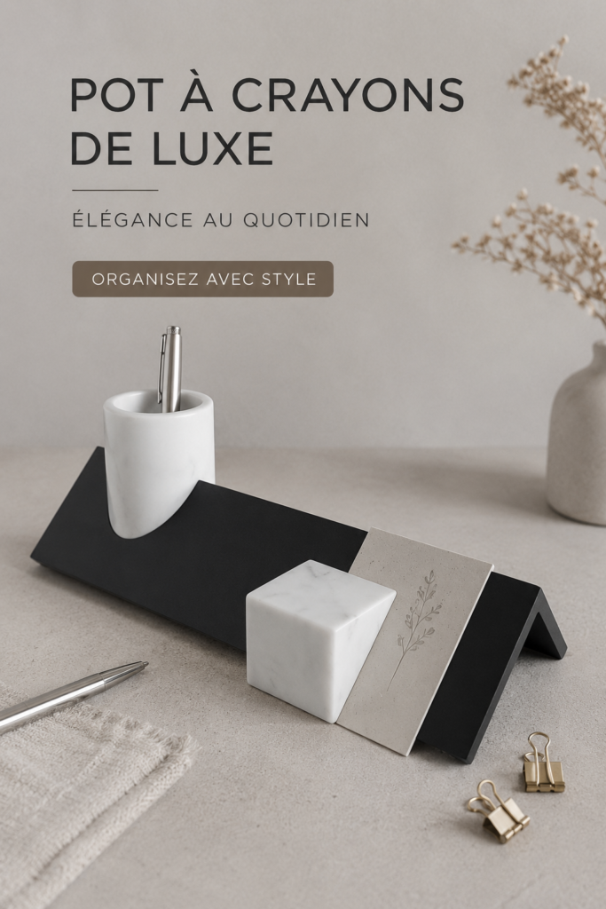 Porte-crayon élégant en métal doré sur un bureau moderne