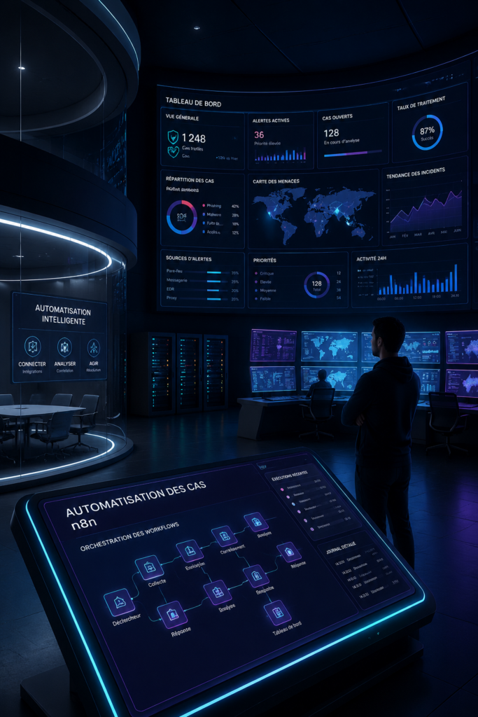 Illustration d'une interface d'automatisation entre TheHive et n8n