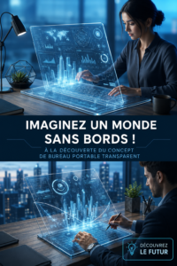 Bureau d'ordinateur transparent moderne dans un environnement lumineux.
