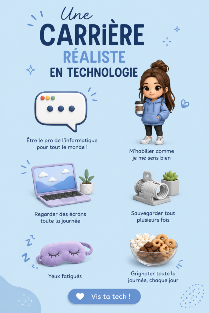 Une femme souriante travaillant sur un ordinateur dans un bureau moderne, symbolisant une carrière dans la technologie.